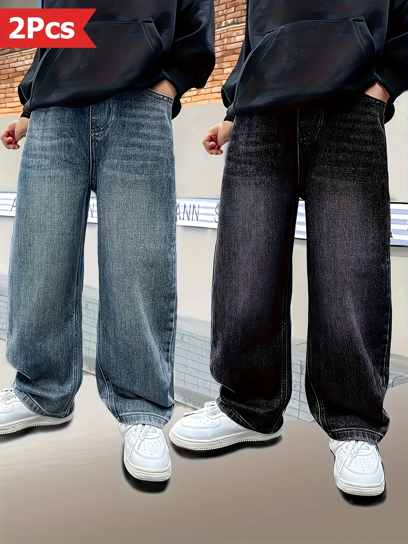 The boy's streetwear jeans are versatile and suitable for all occasions.Casual style, full elastic waistband